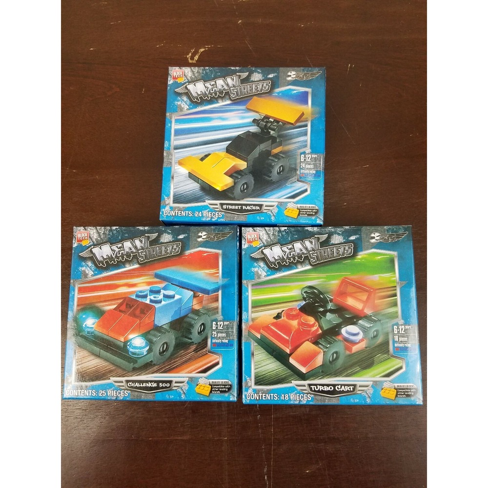Set of 3 Mean Streets Block Tech building set Cars Red, Blue & Yellow Ages 6-12